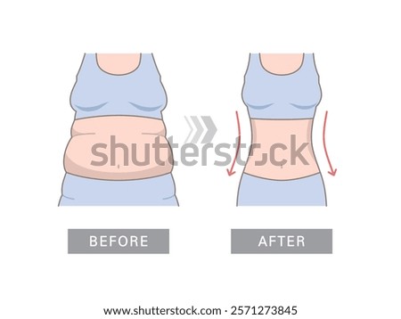 Women's body changes before and after fitness. Woman's body with fat belly and slender beautiful figure. Weight loss comparison