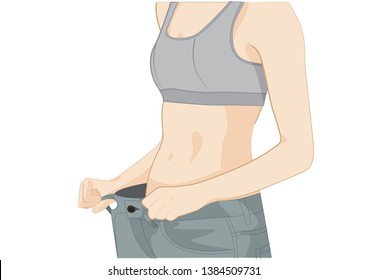 Women's body weight decreased Show loose pants.