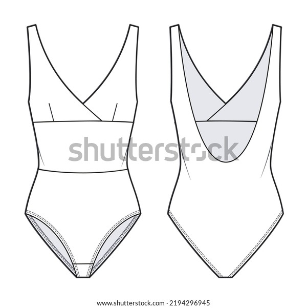 Womens Bodysuit Fashion Technical Drawing Template Stock Vector ...