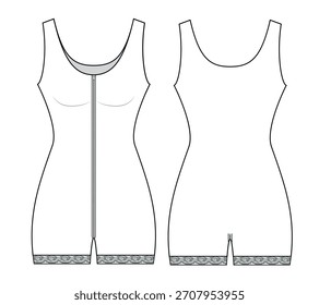 Women's bodysuit flat sketch vector mockup template technical illustration.