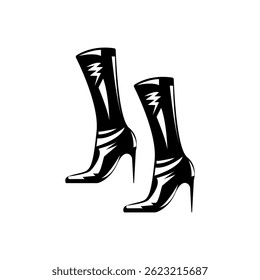 Women's boots. Black and white vector illustration on a white background.