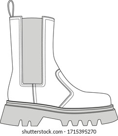 Women's boots fashion illustartion. Technical drawing