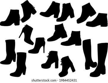 Frauenstiefel und Halbschuhe. Vektorbild. 