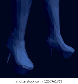 Women's boots on a hairpin. Polygonal boots on a dark blue background. 3D. Vector illustration.