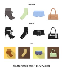 Women's boots, socks, shorts, ladies' bag. Clothing set collection icons in cartoon,black,flat style vector symbol stock illustration web.