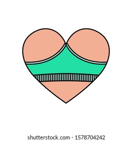 Women's booty in a heart shape with panties on it. Creative illustration for underwear shop, logo for lingerie store and funny valentines card print. Colored and isolated on white background. Vector