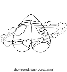women's booty in the shape of a heart in denim shorts with lips on the Pope with hearts around, stylized flat color pattern in the vector