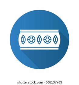 Women's bracelet flat design long shadow glyph icon. Vector silhouette illustration