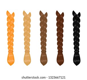Women's braids of different colors on a white background. Vector illustration.