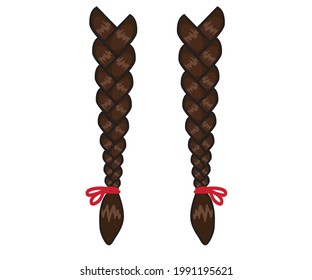 Las trenzas de las mujeres con fondo blanco. Caricatura. Ilustración vectorial.