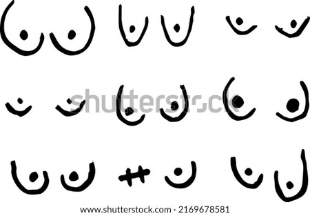 Women's breasts of different sizes and shapes. Women's rights. Breast-feeding. Vector illustration.
