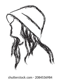 Women's brush graphics in a bucket hat.