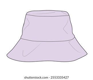 Women's bucket hats technical flat sketch vector mockup template.