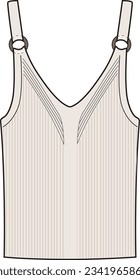 Women's Buckle Detailed Ribbed Cami Top. Technical fashion top illustration. Flat apparel top template front, cream color. Women's CAD mock-up.