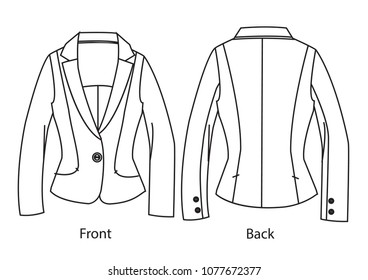 Women's  business jacket in front and back views.Vector Illustrator.