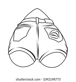 women's butt in the shape of a heart in denim shorts with lips on the Pope, stylized flat color pattern in the vector