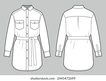 Women's button-up, belted shirt dress