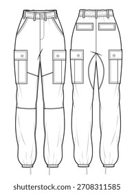 Women's cargo pant vector mockup template technical flat design.