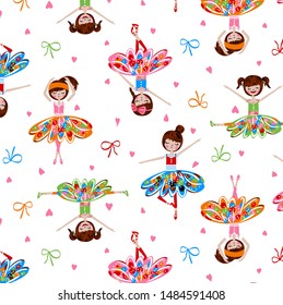 women's cartoon drawing patterns with various dancing styles, vector illustrations, hearts and ribbons as ornaments