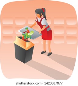 Women's cartoons throw fruit and vegetable trash