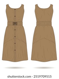 Women's casual sleeveless dress mockup front and back view