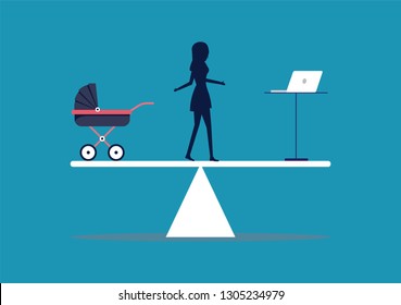 Women's Choice Between Career And Family, Work Or Children, Difficult Situation, Balance, Illustration, Vector