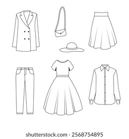 Women's clothing and accessories in a linear style