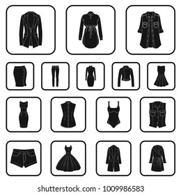 Women's Clothing black icons in set collection for design.Clothing Varieties and Accessories vector symbol stock web illustration.