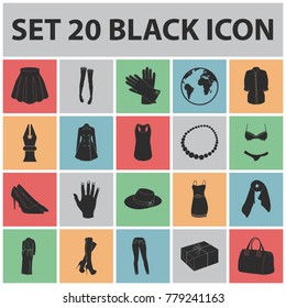 Women's Clothing black icons in set collection for design.Clothing Varieties and Accessories vector symbol stock web illustration.