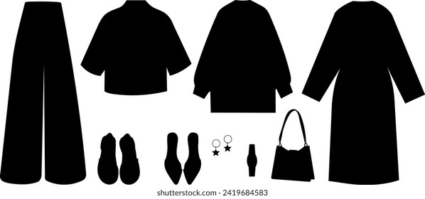 women's clothing black silhouette, on a white background vector