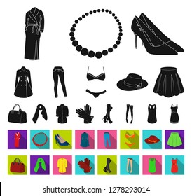 Women's Clothing black,flat icons in set collection for design.Clothing Varieties and Accessories vector symbol stock web illustration.