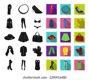 Women's Clothing black,flat icons in set collection for design.Clothing Varieties and Accessories vector symbol stock web illustration.