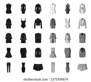 Women's Clothing black.mono icons in set collection for design.Clothing Varieties and Accessories vector symbol stock web illustration.