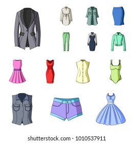 Women's Clothing cartoon icons in set collection for design.Clothing Varieties and Accessories vector symbol stock web illustration.