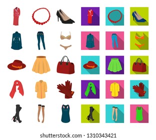 Women's Clothing cartoon,flat icons in set collection for design.Clothing Varieties and Accessories vector symbol stock web illustration.