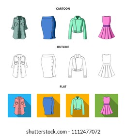 Women's Clothing cartoon,outline,flat icons in set collection for design.Clothing Varieties and Accessories vector symbol stock web illustration.