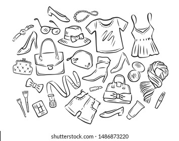 Women's clothing collection. Fashion sketch vector illustration