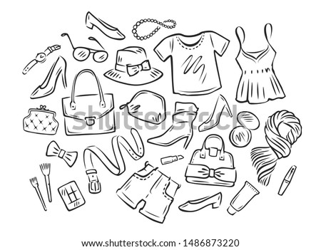 Women's clothing collection. Fashion sketch vector illustration