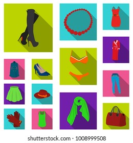 Women's Clothing flat icons in set collection for design.Clothing Varieties and Accessories vector symbol stock web illustration.