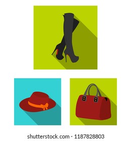Women's Clothing flat icons in set collection for design.Clothing Varieties and Accessories vector symbol stock web illustration.