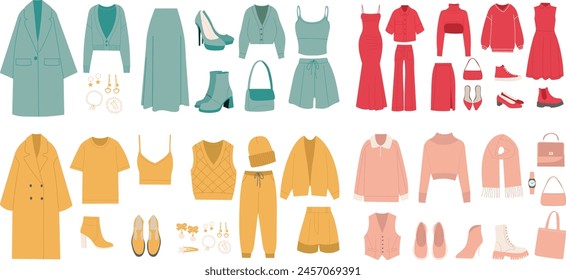 women's clothing in flat style on white background vector