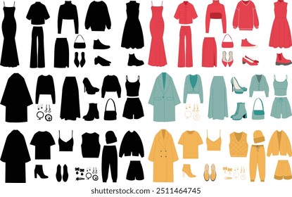 Women's clothing in flat style on white background, vector