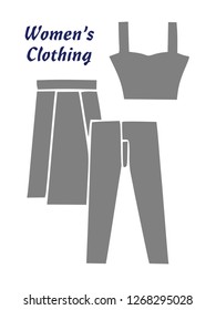 Women's clothing icon, logo, symbol, sign. Template Isolated on white background. Flat icon style graphic design. Grayscale colour. Vector EPS10
