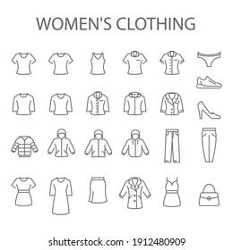 Women's clothing icons - set of woman garments type signs, outerwear signs collection