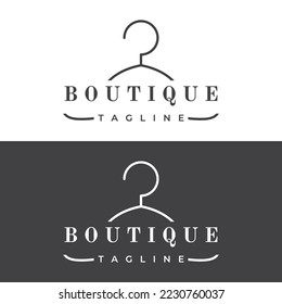 Women's clothing logo with hanger, luxury clothes.Logo for business,boutique,fashion shop,model,shopping and beauty.