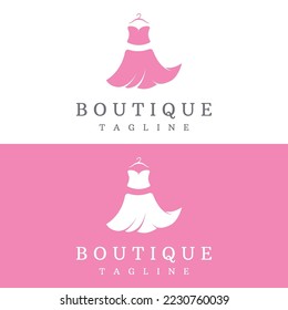 Women's clothing logo with hanger, luxury clothes.Logo for business,boutique,fashion shop,model,shopping and beauty.