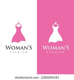 Women's clothing logo with hanger, luxury clothes.Logo for business,boutique,fashion shop,model,shopping and beauty.