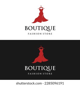 Women's clothing logo with hanger, luxury clothes.Logo for business,boutique,fashion shop,model,shopping and beauty.