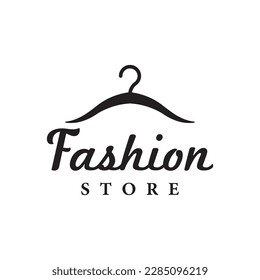 Women's clothing logo with hanger, luxury clothes.Logo for business,boutique,fashion shop,model,shopping and beauty.