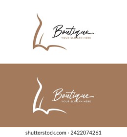 Women's clothing logo with hanger, luxury clothes.Logo for business,boutique,fashion shop,model,shopping and beauty.